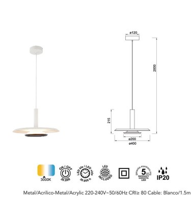 Características Lámpara colgante techo LED Tina 18w 9001 - Mantra