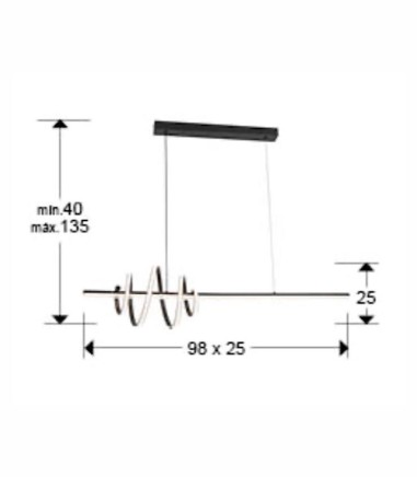 Dimensiones Lámpara colgante de techo negra lineal Tornado LED - Schuller