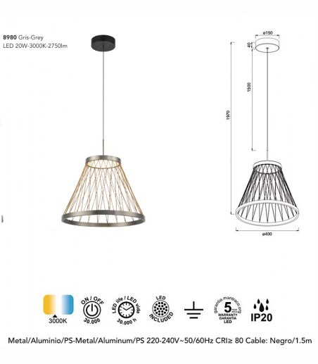 Características Lámpara colgante de techo LED Spider 20W 8980 - Mantra