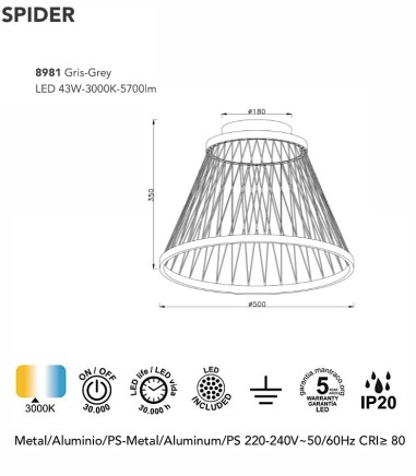 Características Plafón de techo LED Spider 43W - Mantra