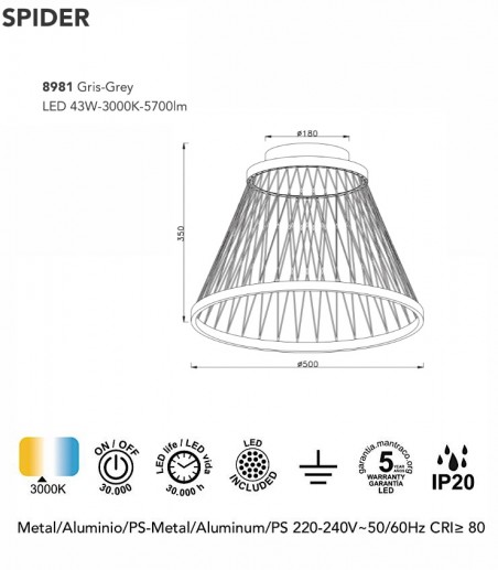 Características Plafón de techo LED Spider 43W - Mantra