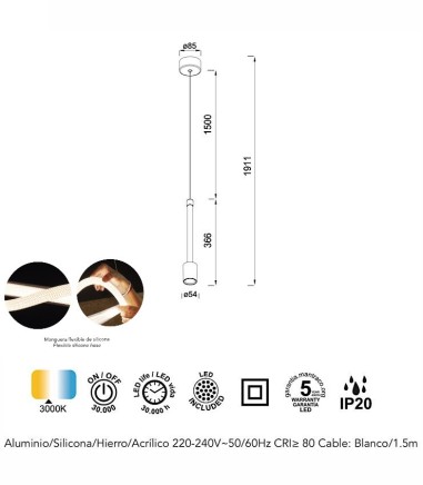 Características Lámpara colgante de techo Fugaz LED 7W - Mantra