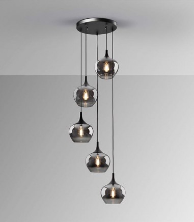 Lámpara de techo colgante Opaz 5L negro smoke E27 - Schuller