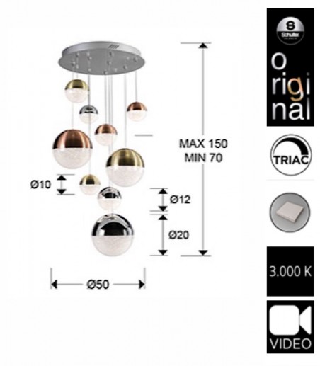 Características Lampara techo SPHERE 9 luces Multicolor 50cm TRIAC - Schuller