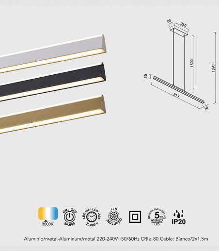 Características Lámpara de techo colgante Lineal 36W - Mantra