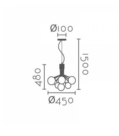 Dimensiones Lámpara de techo 6 tulipas de globo MD2199-9BK - Ineslam