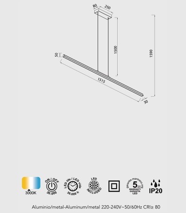 Lámpara Lineal LED 54W 151 cm - Mantra