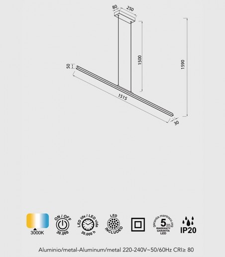 Lámpara Lineal LED 54W 151 cm - Mantra