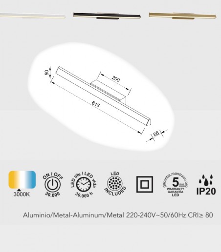 Cracterísticas Aplique de pared Lineal 22W 61.5 cm - Mantra