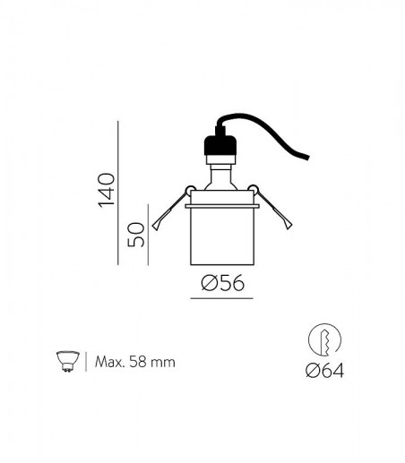 Dimensiones Foco empotrable GU10 Zoom mini 56 mm - ACB Iluminación