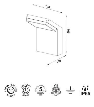 Características: Aplique Exterior Alpine Negro LED IP65 7045 Mantra