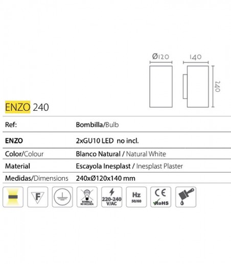 Características Aplique de pared de escayola Enzo 240 - Ineslam