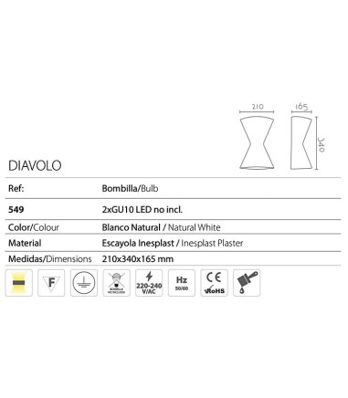 Dimensiones Aplique de pared de escayola Diavolo - Ineslam