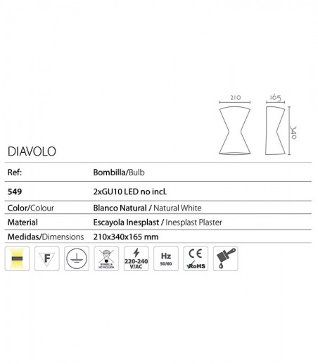 Dimensiones Aplique de pared de escayola Diavolo - Ineslam
