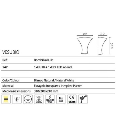 Características Aplique de pared de escayola Vesubio 547 - Ineslam