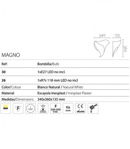Características Aplique de pared pintable de escayola Magno - Ineslam