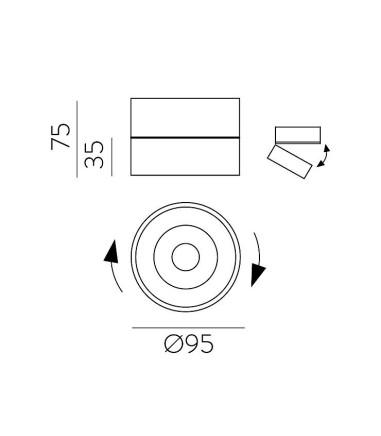 Dimensiones: Foco de superficie orientable acentuación Mako 20W - ACB