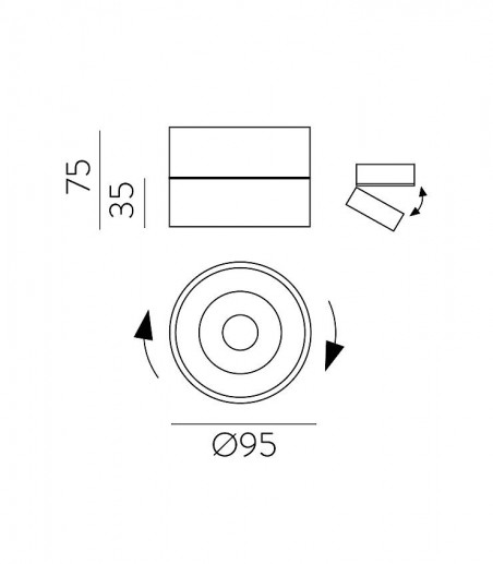 Dimensiones: Foco de superficie orientable acentuación Mako 20W - ACB