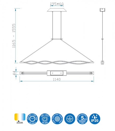 Dimensiones Lámpara techo LED lineal SAHARA 4860 - Mantra