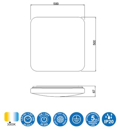Medidas. Plafón de techo Quatro II LED 60w de Mantra Iluminación