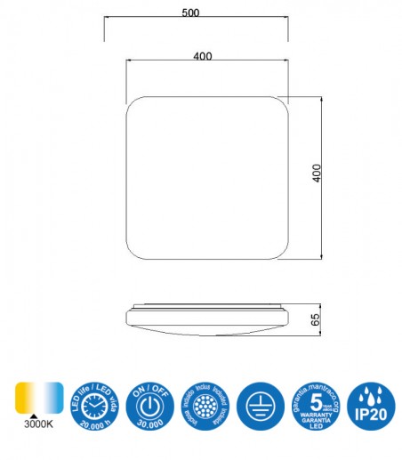 Dimensiones. Plafón de techo Quatro II LED 45w de Mantra Iluminación