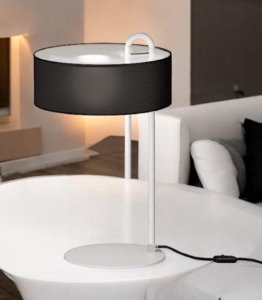Lámpara de mesa salón Clip blanco/negro con pantalla - ACB