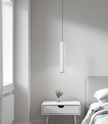 Lámpara colgante dormitorio cilíndrica blanca GU10 Zoom blanco Ø56 - ACB