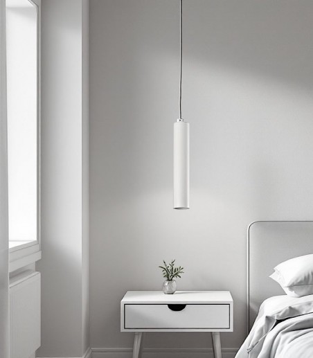Lámpara colgante dormitorio cilíndrica blanca GU10 Zoom blanco Ø56 - ACB