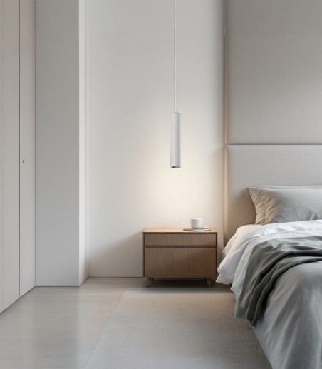 Lámpara colgante dormitorio cilíndrica blanca GU10 Zoom blanco Ø56 - ACB