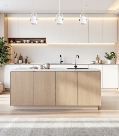 Isla de cocina con lámparas colgantes nórdicas MD2344-WH metal blanco-madera Ø14cm E27 - Ineslam