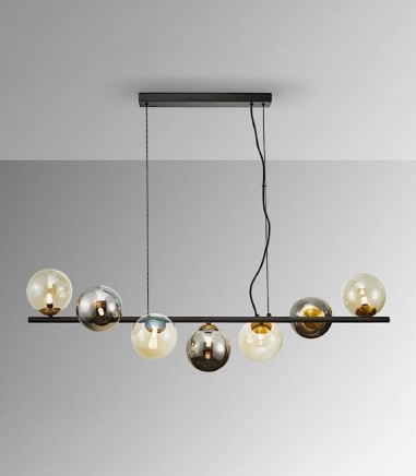 Lampara colgante lineal Inoa 7L negro smoke ámbar - Schuller