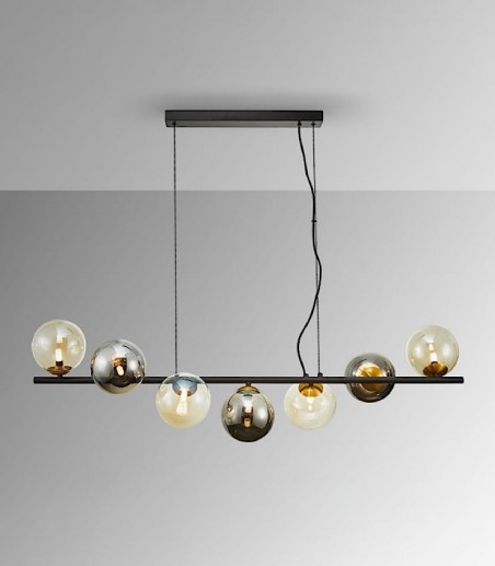 Lampara colgante lineal Inoa 7L negro smoke ámbar - Schuller
