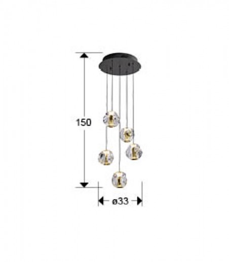 Dimensiones Lampara de techo colgante Zaria 5L negro oro - Schuller