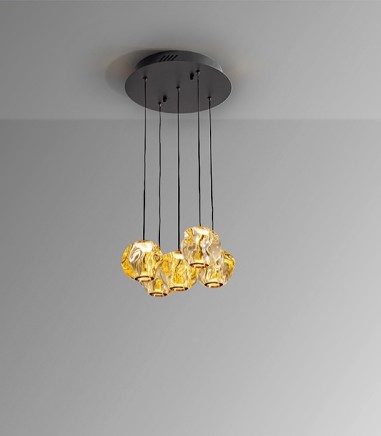 Lampara colgante 5L negro bronce ambar Zaria - Schuller