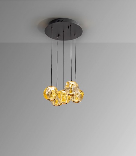 Lampara colgante 5L negro bronce ambar Zaria - Schuller