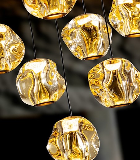 Detalle tulipas Lámpara colgante Zaria 13L negro bronce ámbar - Schuller