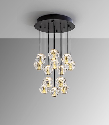 Lámpara colgante Zaria 13L negro oro transp - Schuller