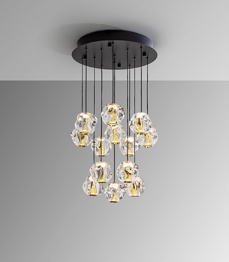 Lámpara colgante Zaria 13L negro oro transp - Schuller