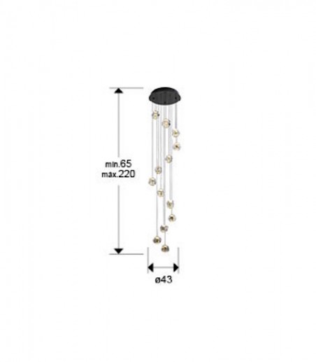 Lámpara colgante Zaria 13L negro oro transp - Schuller
