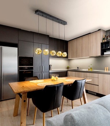 Cocina con Lámpara de techo lineal LED Zaria 5L negro bronce ámbar - Schuller