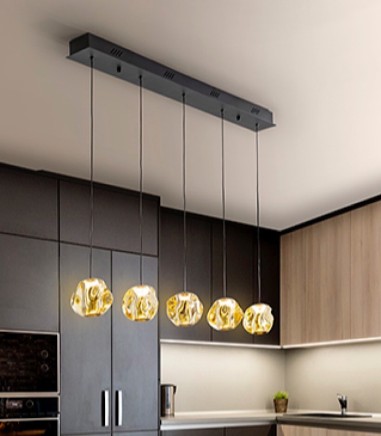 Lámpara de techo lineal LED Zaria 5L negro bronce ámbar - Schuller