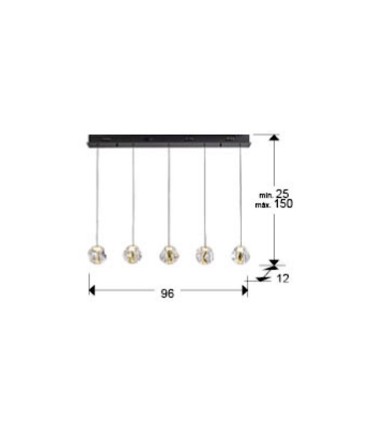Lámpara lineal Zaria 5L negro oro transp - Schuller