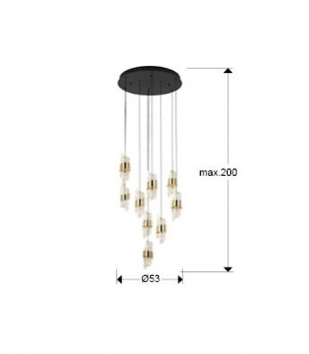 Lámpara colgante Iliada 9L negro oro D50 - Schuller