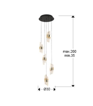 Lámpara colgante Iliada 5L negro oro D30 - Schuller