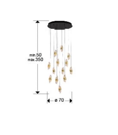 Dimensiones de Lámpara colgante Iliada 13L negro oro D70 - Schuller