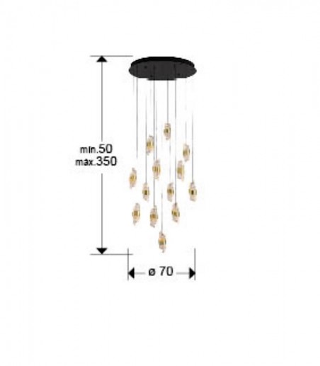 Dimensiones de Lámpara colgante Iliada 13L negro oro D70 - Schuller