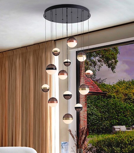 Lámpara colgante Orbes 13L negro cobre latón - Schuller