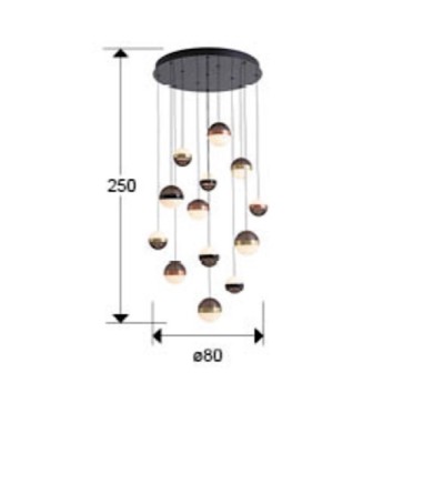 Lámpara colgante Orbes 13L negro cobre latón - Schuller