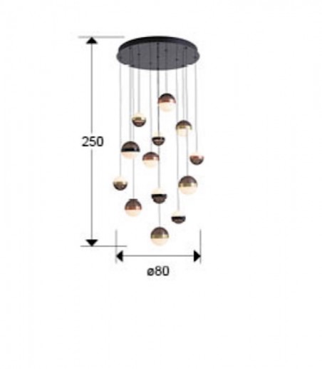 Lámpara colgante Orbes 13L negro cobre latón - Schuller
