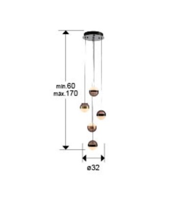 Dimensiones Lámpara colgante Orbes 5L negro cobre latón - Schuller